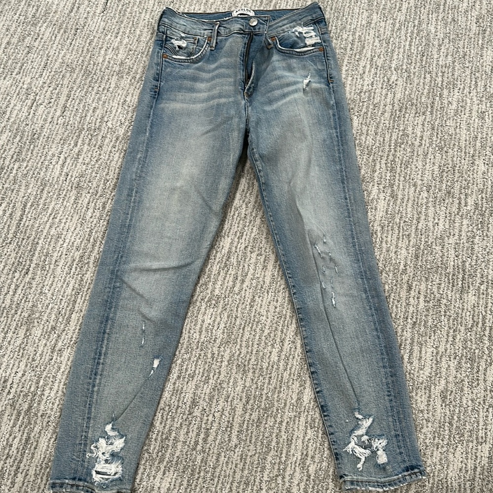 Agolde Sophie Skinny Light Wash Fray Hem Jeans Size 27
